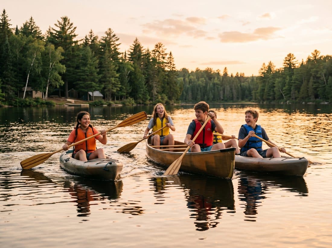 Campers paddling on a lake