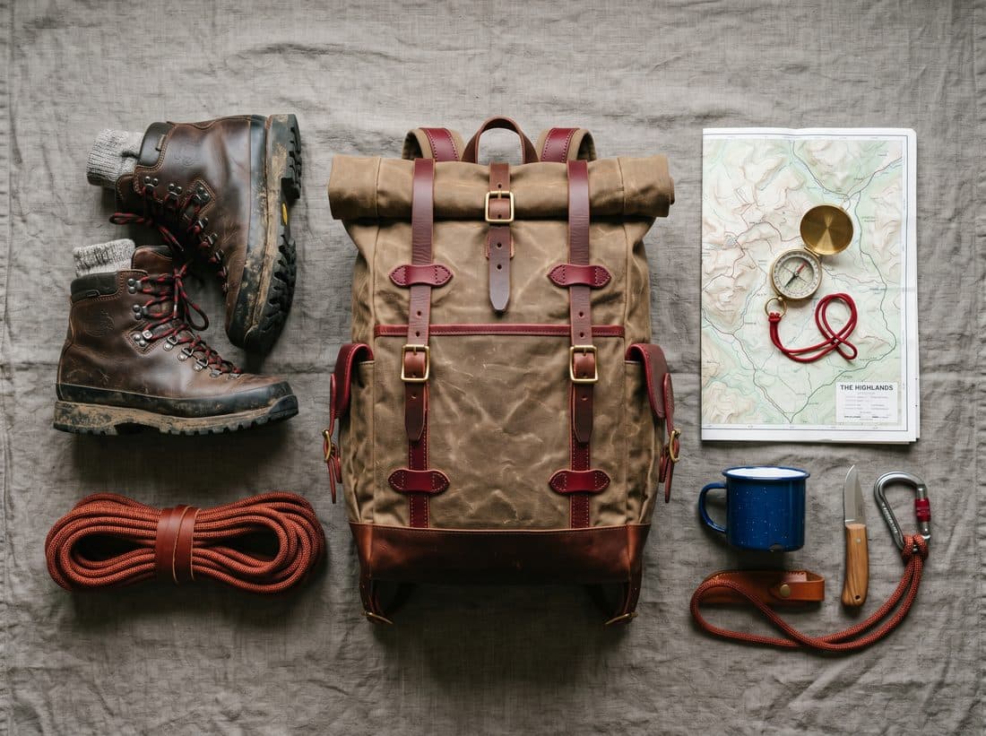 Premium expedition gear laid out
